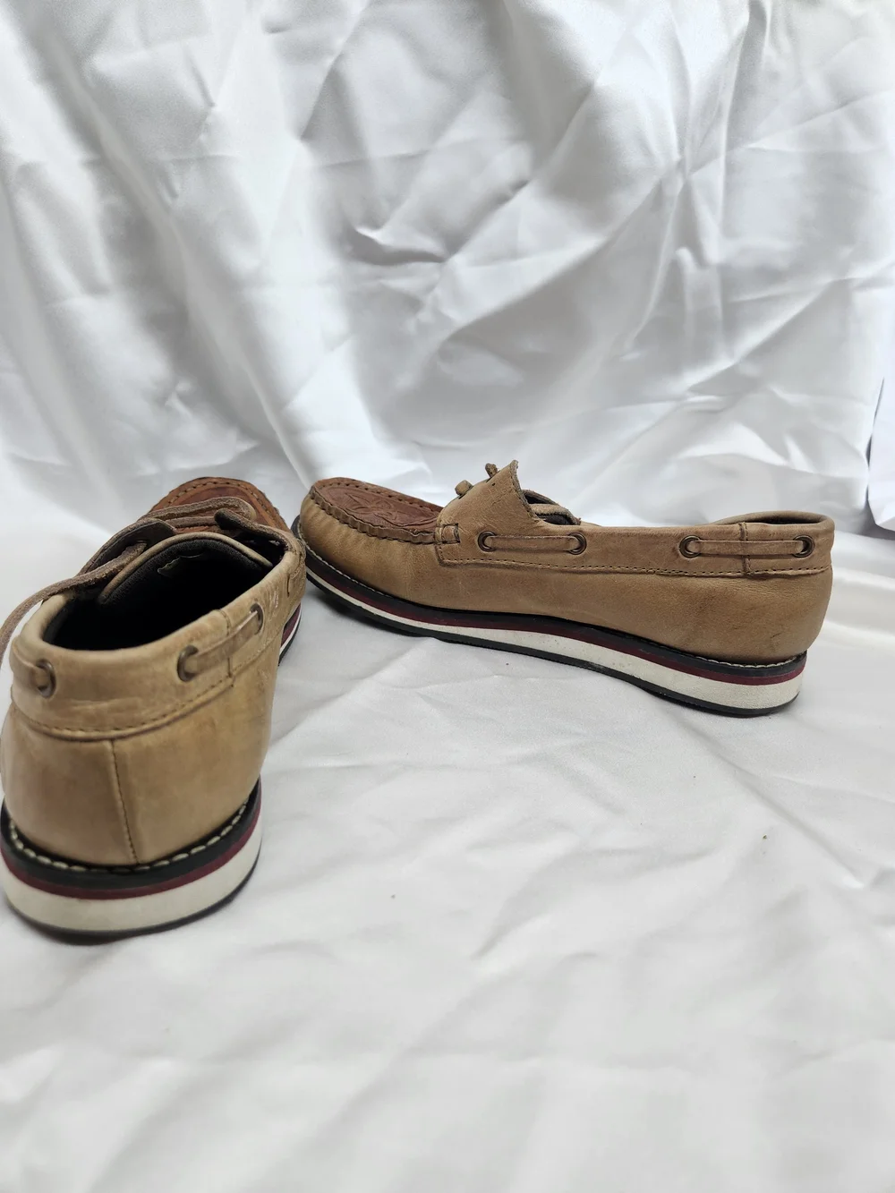 Roper Two-Tone Floral Embossed Leather Boat Shoes - Tan/Brown